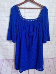 Laundry by Shelli Segal royal blue lace square neck trumpet sleeve dress Small