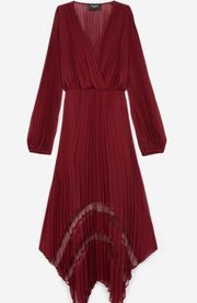 Burgundy Pleated Lace Midi Dress