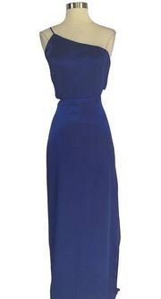 Aidan Mattox Women's Formal Dress Size 18 Blue Satin One Shoulder Cutout Gown