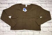 Abound V-Neck Ribbed Crop Pullover Sweater Chocolate Brown Womens Medium