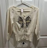 nine & company of nine west cream embroidered beaded cardigan sweater