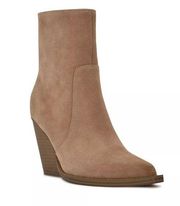 NINE WEST Leather Suede Gorgeen Western Block Heel Ankle Boots Tan Size 10 NWT