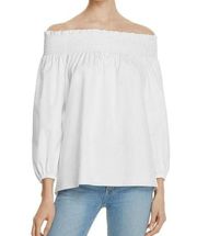 Theory White Izalvan Off-the-shoulder Peasant Smocked Blouse Top Size Medium