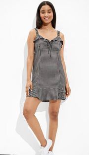 Plaid Ruffle Mini Dress- Black and White- Size Large