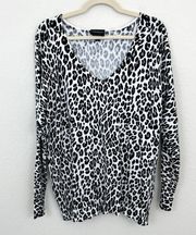 Lane Bryant Women's V Neck Animal Print Sweater Stretch Black Size 18/20