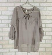 Gentle Fawn Gray Lace Trim Peasant Blouse