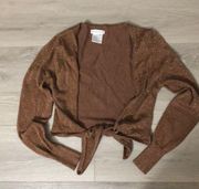 tie front sweater cardigan shrug sparkly brown vintage? Size small S