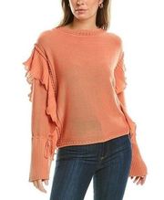 Rebecca Taylor Long Sleeve Pointelle Pullover Sweater Pink Coral