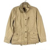 Tan Khaki Lightweight Zip & Button Front Utility Jacket Petite Small PS