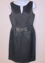 David Meister Black Textured Sheath Dress with a Waist Knot Detail