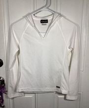 Athleta  Women's White Long Sleeve Hooded V-Neck Shirt XS