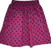 Garnet Hill Wine Blue Polka Dot Lined Short Skirt Elastic Waistband Size Small