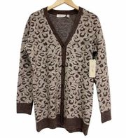 RD STYLE Cardigan Leopard Animal Print Brown Gray Oversized NWT Size Small