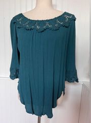 Bohemian Style Top With 3/4 Sleeves