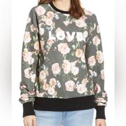 Rebecca Minkoff Jennings Black & Pink Love Floral Print Long Sleeve Sweater Sz S