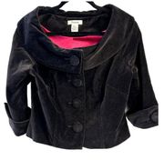 CAMBRIDGE DRY GOODS Black Velveteen w/Pink Lining Retro Style Jacket Sz 4