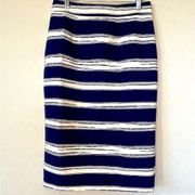 ZARA Navy Blue And White Striped Pencil Skirt Size Medium