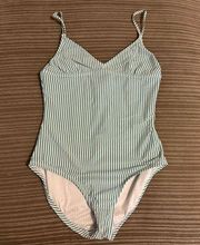 J Crew Seersucker green white bathing suit size 0