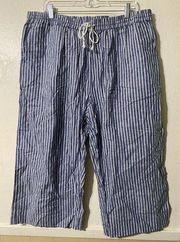 Beach Lunch Lounge Womens Wide Leg Linen Boho Pants Blue Lagenlook Vacation XL