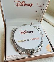 Disney Fine Silver Plated Mickey Mouse Bolo Bracelet Rhinestone Face &Ears NIB
