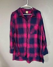 Faded Glory Pink And Purple Plaid Button Up Top Size 2XL