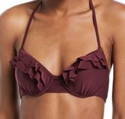 KATE SPADE Bikini Top Beach Swim Ruffle Size Deep Cherry Resort Vista Small NWT