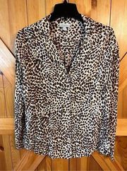 Lucky Brand Women Cheetah Print Long Sleeve Button Up Shirt Size XL (2605)