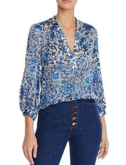 NWT Alice + Olivia Sheila Blouson-Sleeve Floral Silk-Blend Top