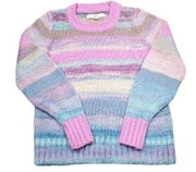 Loft Pink Blue Rainbow Space Dye Pullover Round Neck Sweater Acrylic Size XXS