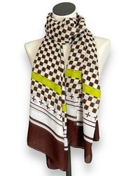 Charming Charlie Scarf Checkered Neon Green Brown White Long Rectangular Stripes