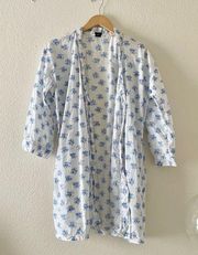 J.Crew Women's Shorty Kimono Robe White Blue