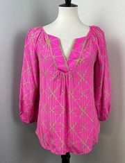 Alice & Trixie Hot Pink Silk Peasant Blouse Small