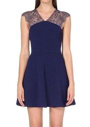 The Kooples Navy Lace Crepe Fit and Flare Mini Dress