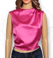 Sincerely Jules Pink Satin Sleeveless Cropped Mock Neck Blouse Tank Size M