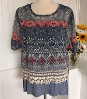 Multiples Bohemian Shortsleeved Multicolored Top