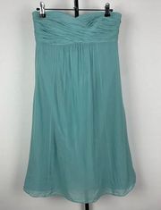 Ann Taylor Blue Green Satin Lined Chiffon Strapless Mini Cocktail Dress