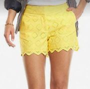 Crown & Ivy Yellow Eyelet Scalloped Edge Cotton Shorts Size 4