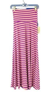 LuLaRoe Size XXS Purple Pink Striped  Long Maxi Skirt Stretch Full NWT