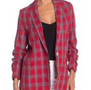 Max Studio Red Plaid Blazer Jacket NWOT Linen Blend Holiday Classic sz Large