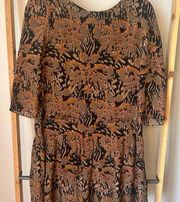 NWOT Aryn K Drop Waist Ruffle Mini Dress in Cinnamon Multi size small