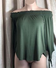 Pink Republic Green Off The Shoulder Top with Tie Cuffs Medium