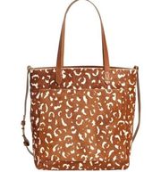 NWT Madewell Transport Tote Animal Print Calf Hair Leather Bag Tan Camel & Ivory