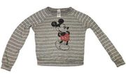 Disney Mickey Mouse Junior Gray White Striped Long Sleeve Sweater Size Medium