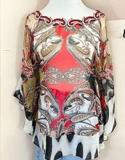 Alberto Makali Vintage Y2K Sheer Scarf Style Mixed Print Top M