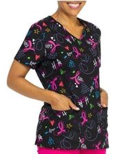 Scrubstar Women's Breast Cancer Awareness V-Neck Print Scrub Top medium.