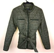 Halogen Women’s Olive Green Quilted Belted Multi-Pocket Puffer Jacket Size 1