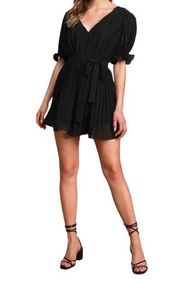 Lulus  Crack A Smile Swiss Dot Pleated Puff Sleeve Black Romper size XS Women's