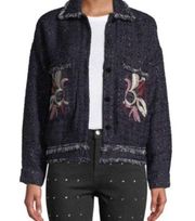 Anthropologie Foxiedox "Takeo" Embroidered Tweed Jacket Navy NWT
