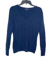 Brooks Brothers Women's Sweater Cashmere Cable Knit Long Sleeve V-Neck Blue XL