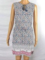 BLL beachlunchlounge Sleeveless Boho Shift Dress Belted Waist Tassel Floral